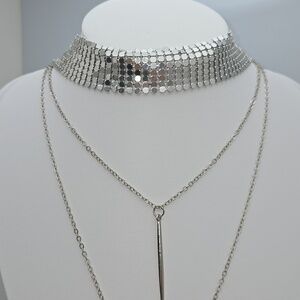 ✨2/$10✨ Silver Mesh Choker Set with Two Chains 12''